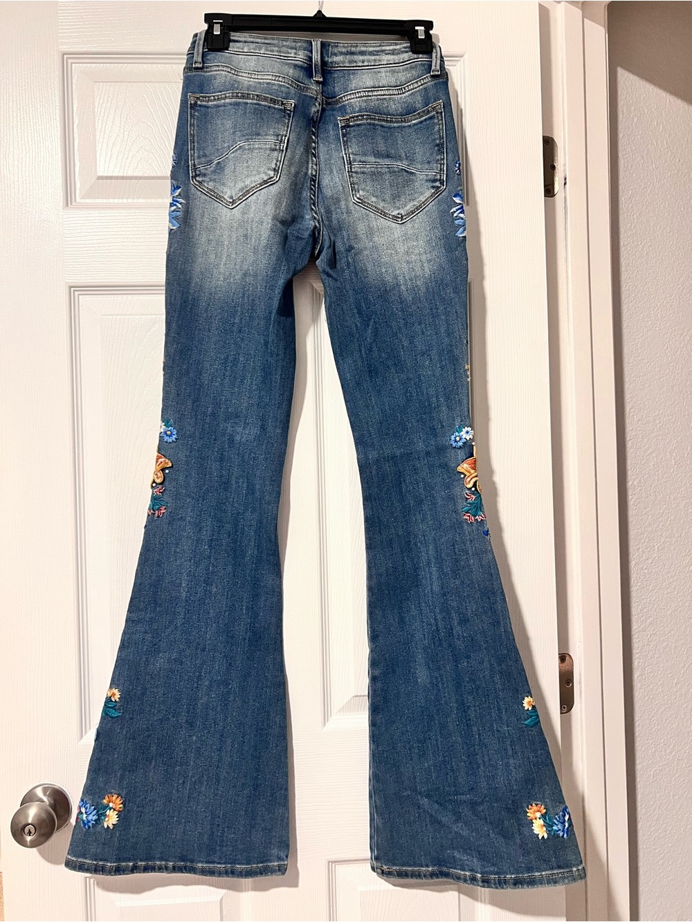 DRIFTWOOD Blue Denim Flare Jeans with Multi-Color Floral Embroidery - Picture 4 of 5